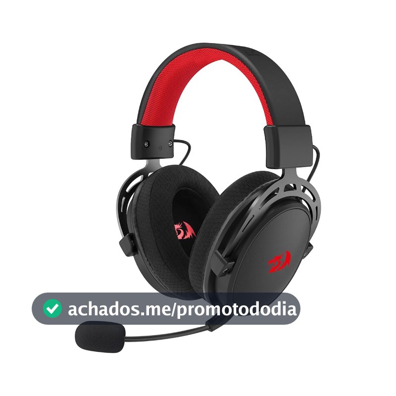 Headset Gamer Redragon Cragblade Pro Preto Sem Fio Bluetooth, USB 2.4GHz USB, 3.5mm Drivers 50mm Microfone Duplo 7.1 Surround Virtual PC, PS3, PS4, PS5, XBox One, Switch
