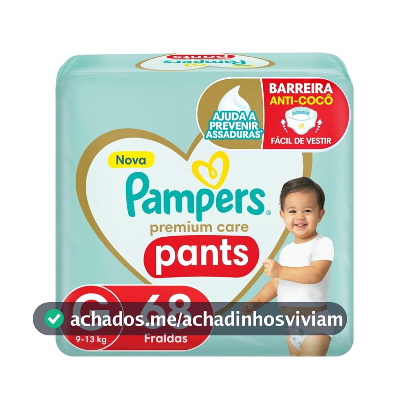 Fralda Pampers Premium Care Pants Tamanho G, Fácil de Vestir, 68 Unidades