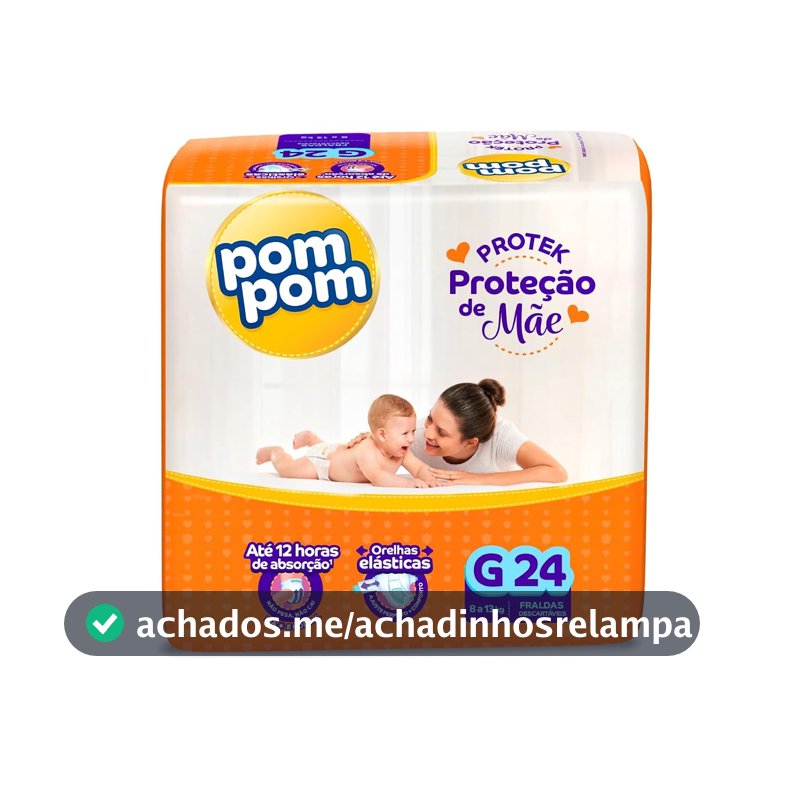 Fralda Pom Pom Protek Proteção de Mãe Jumbo G 24 Unidades