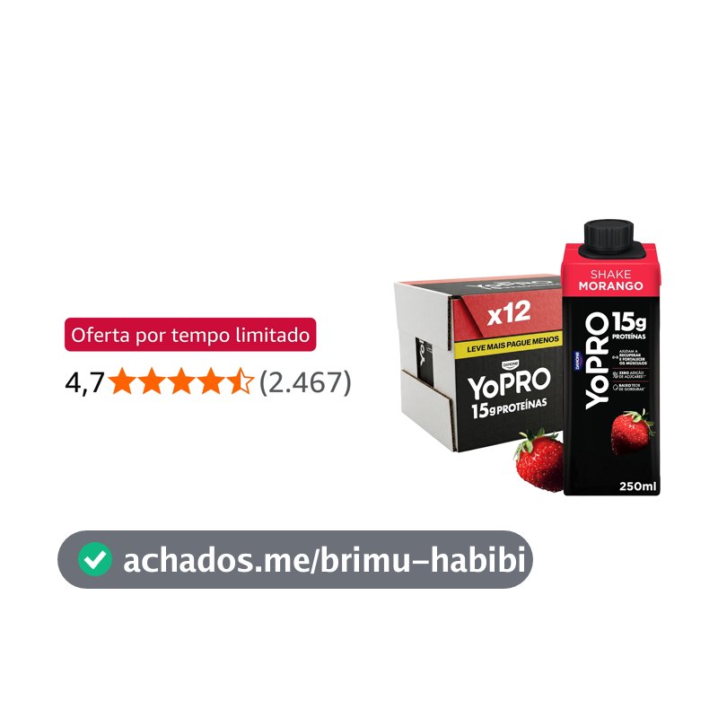 YoPRO Bebida Láctea UHT Morango – 15g de Proteínas, Líquido, Caixinha Tetra Pak 250ml (Pack com 12 unidades)