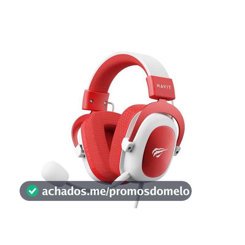 Havit Headphone Fone de Ouvido H2002d Red, Gamer, com Microfone, Falante 53mm, Plug 3, 5mm: compatível com XBOX ONE e PS4, HV-H2002d Cor Vermelho e Branco