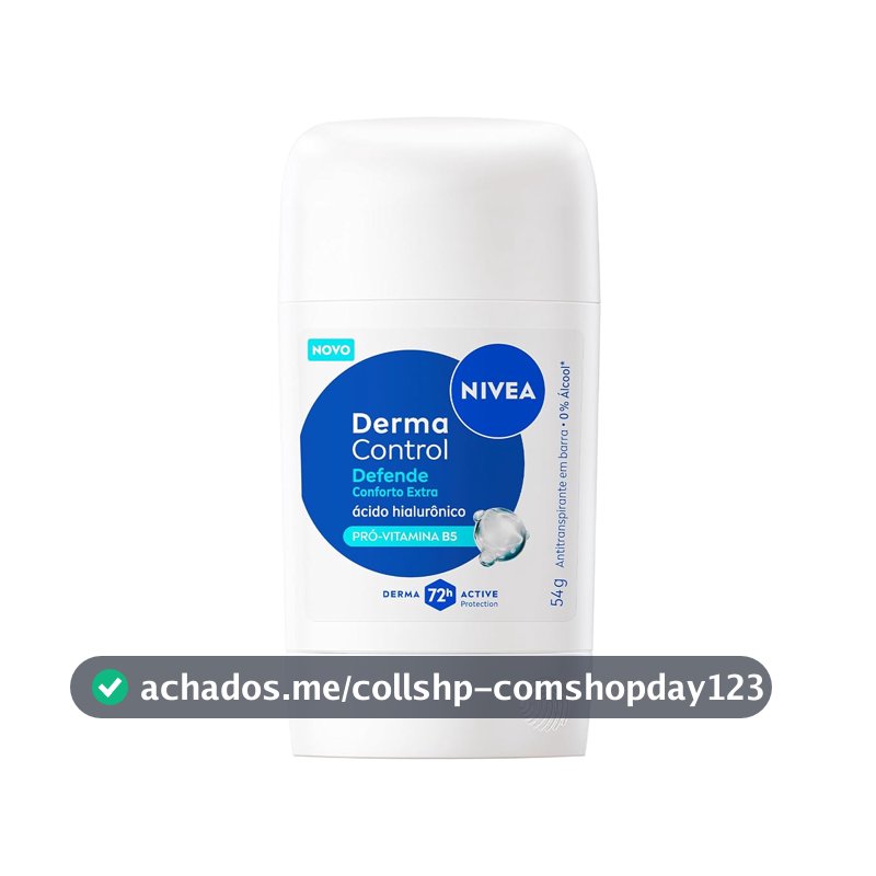 NIVEA Desodorante Antitranspirante Stick Derma Control Defende 54g, Proteção 72h, Previne Irritações, Ácido Hialurônico, Conforto Extra