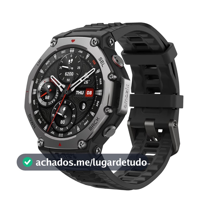 Amazfit T-Rex 3 Relógio Inteligente Robusto/Militar 48mm, GPS, Mapas Offline, Longa Vida da Bateria,328 Pés Resistente à Água, 170 Modos de Fitness/Desporto (preto)