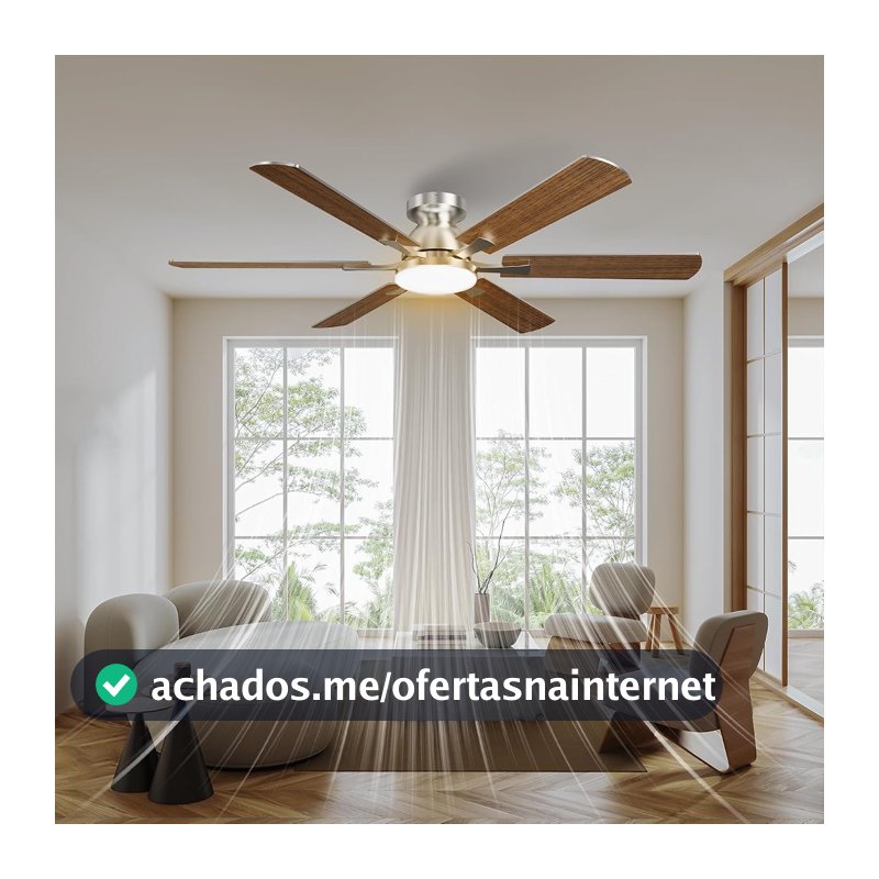 Ventilador de Teto de 132 cm com Luz para Casa, 6 Velocidades