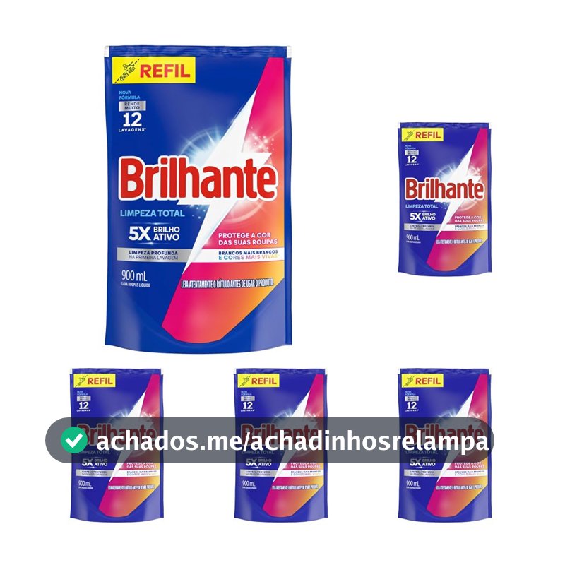 Brilhante Sabão Liquido Limpeza Total Refil 900 Ml (Embalagem com 5)