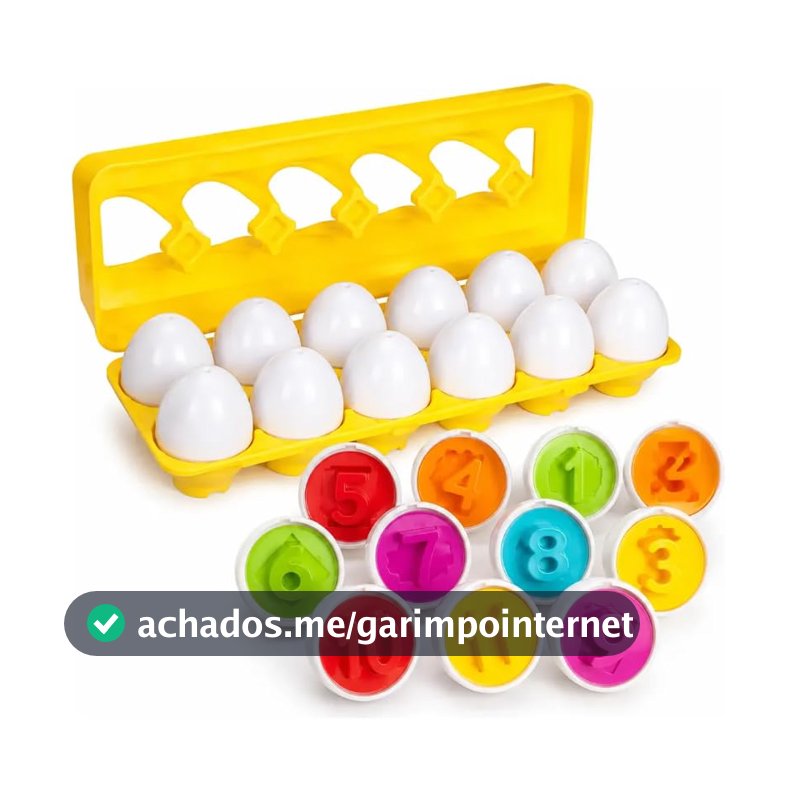 Brinquedo Educativo Ovos Inteligentes de Encaixar Montessori- Caixa com Números Formas e Cores- kit 12 peças