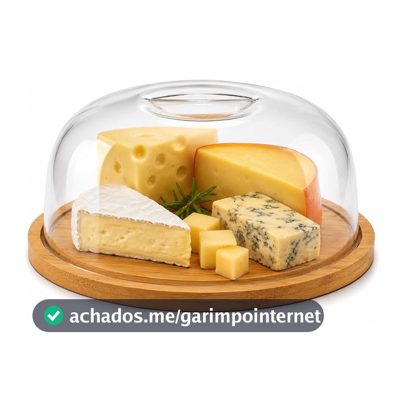 Porta Queijo com Tampa de Acrílico e Base de Bambu
