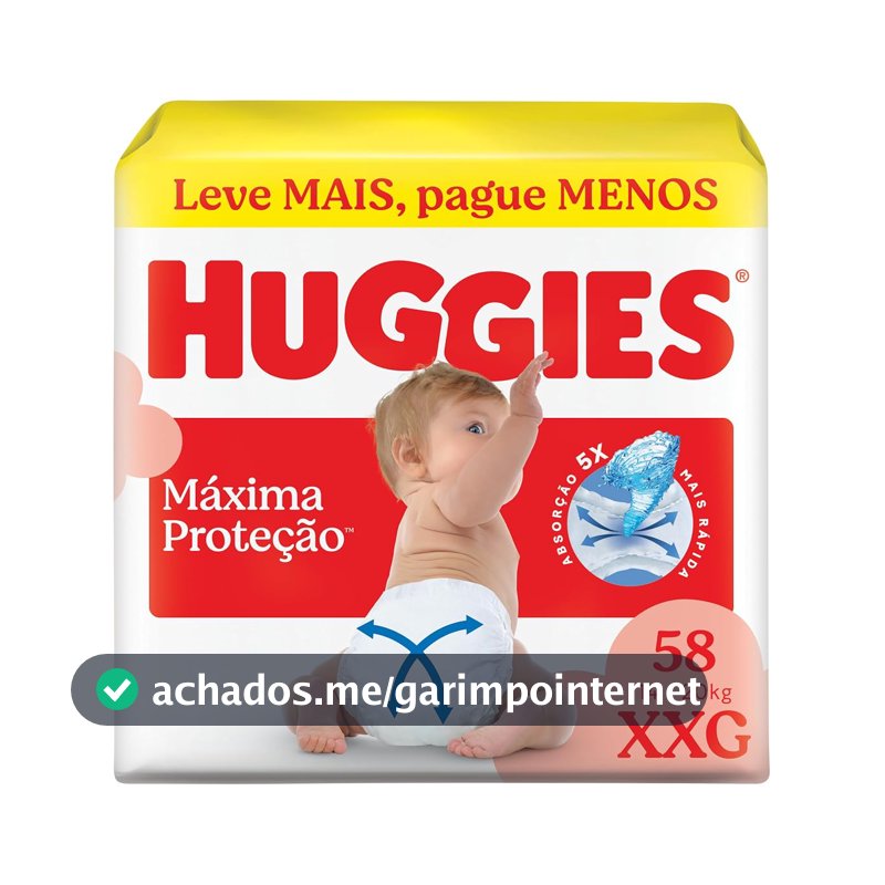 Fralda Descartável Huggies Máxima Proteção, Tamanho XXG, 58 Unidades