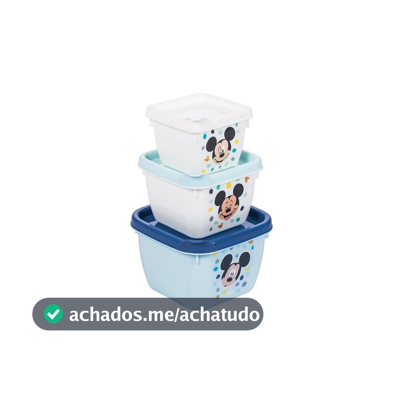 Kit com 3 Potes, Plástico, Conect, Mickey, Plasutil