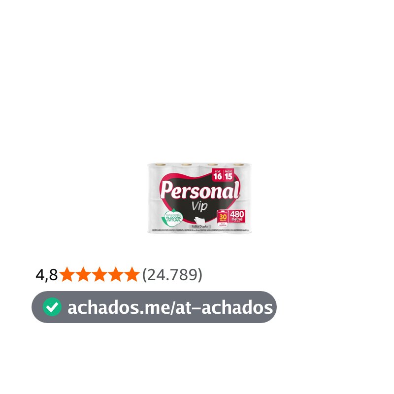 Personal Papel Higiênico Vip Folha Dupla, 16 Unidades Branco (Embalagem Pode Variar)
