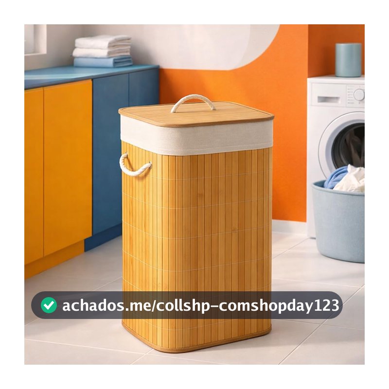Cesto de Roupas em Bambu 60L com Tampa e Alças, Organizador Lavanderia Dobrável com Revestimento Interno Removível, Design Moderno para Banheiro Quarto Lavanderia Alta Capacidade e Durabilidade Luxo