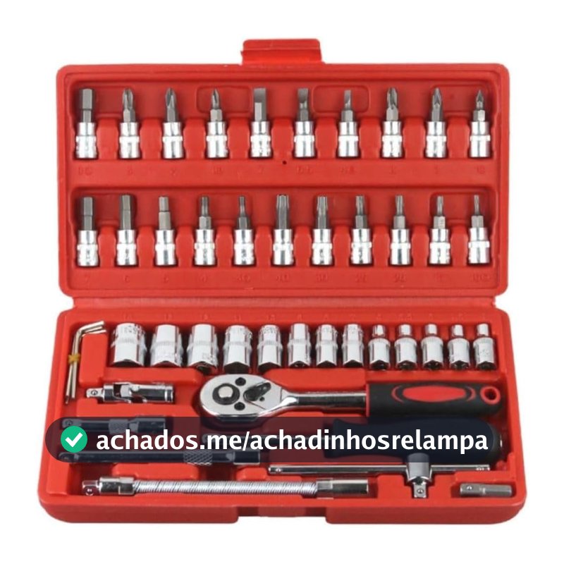 Jogo de Soquete Kit com 46 peças Ferramentas Chave Catraca Conjunto de Soquetes Métricos Sextavadas Chave Allen Torx e Barra de Extensão Reparos Automotivos e Domésticos Maleta Compacta Premium