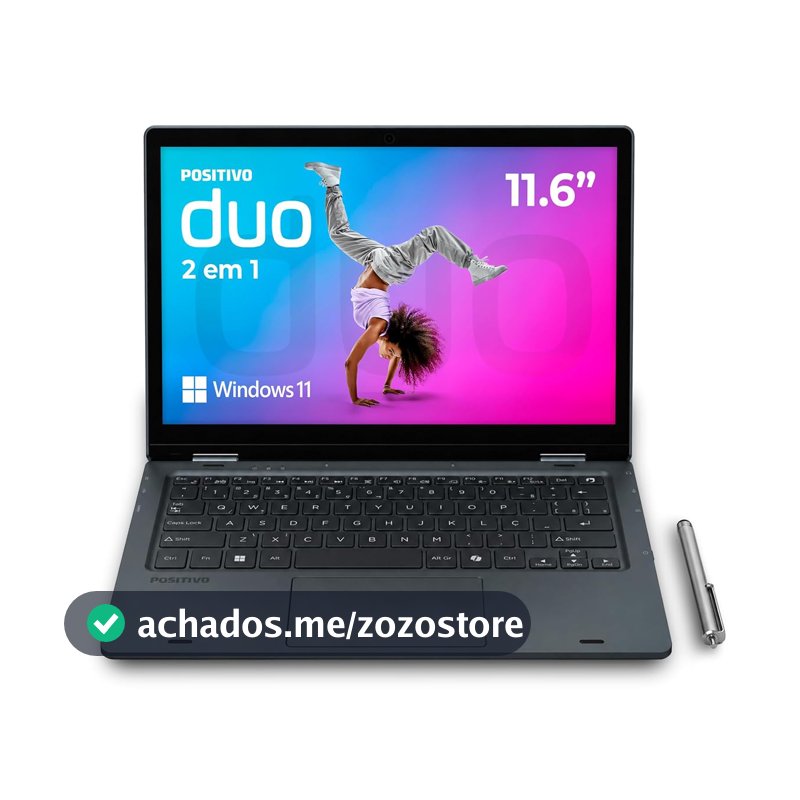 Notebook 2 em 1 Positivo Duo Intel Celeron N4500 4GB RAM 128GB de Armazenamento Tela 11" HD IPS touch com caneta capacitiva, Windows 11 Home – Cinza – C4128E