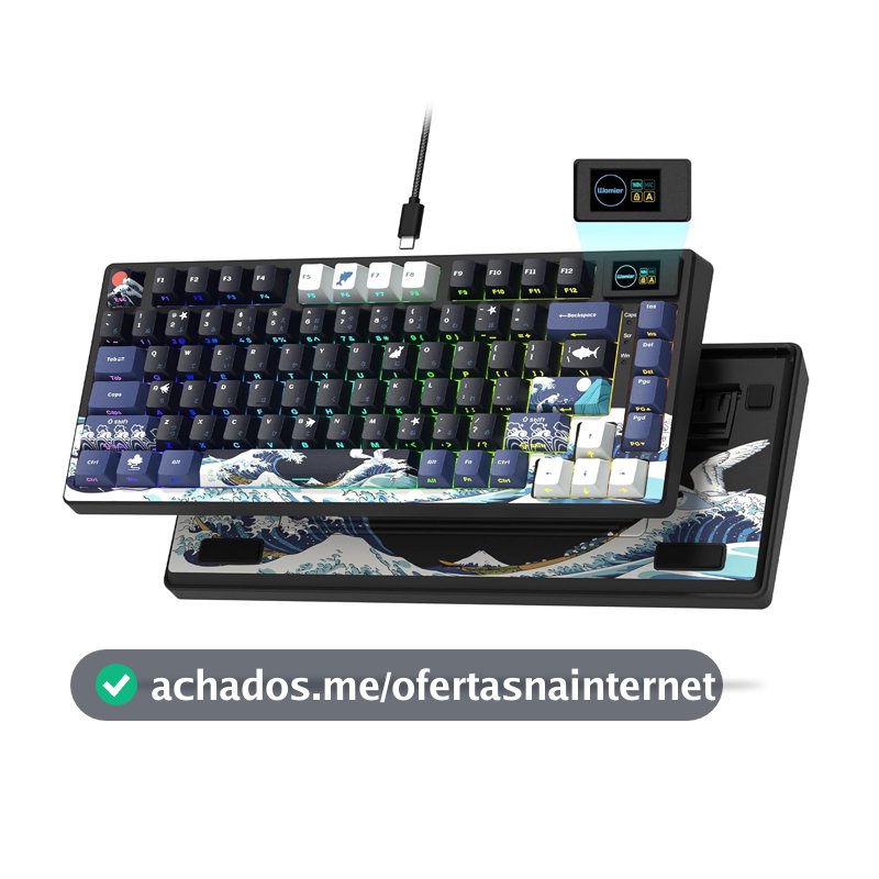 Womier S-K80 75% Keyboard with Color Multimedia Display Mechanical Gaming Keyboard, Wired Hot Swappable Gasket Mount RGB Custom Keyboard, Pre-lubed Stabilizer for Mac/Win, Black Kanagawa