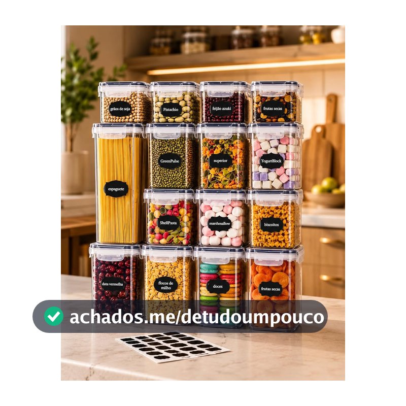 Kit 15 Potes Herméticos para Mantimentos com Etiquetas e Caneta, Organizadores de Despensa Empilháveis, Vedação com Silicone, Recipientes para Cozinha, Armário e Alimentos