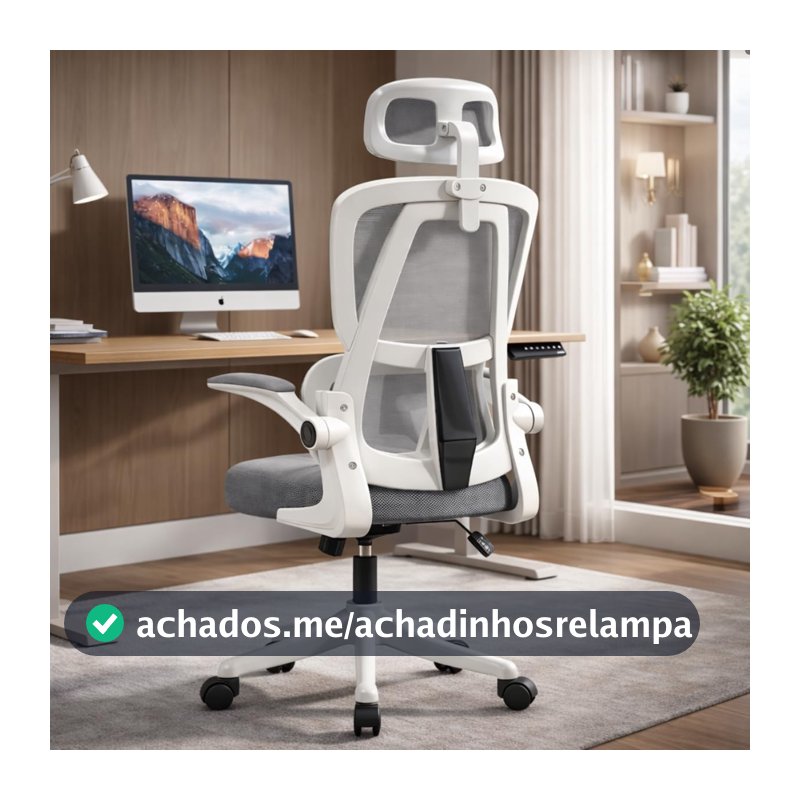 BlidShop Cadeira de Escritório Ergonômica Veneza, Tela Mesh Respirável, Suporte Lombar, Reclinável, Altura Ajustável, Capacidade 120kg (Branca e Cinza)