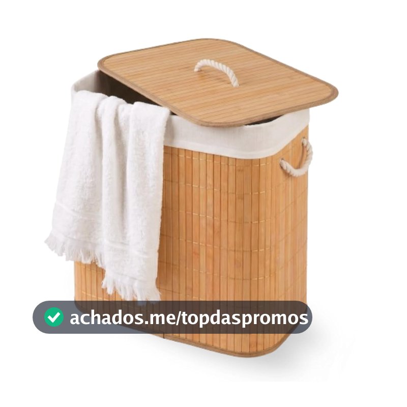 Cesto De Roupa Suja com Alças Em Bambu Com Tampa Forrado Banheiro Lavanderia Quarto