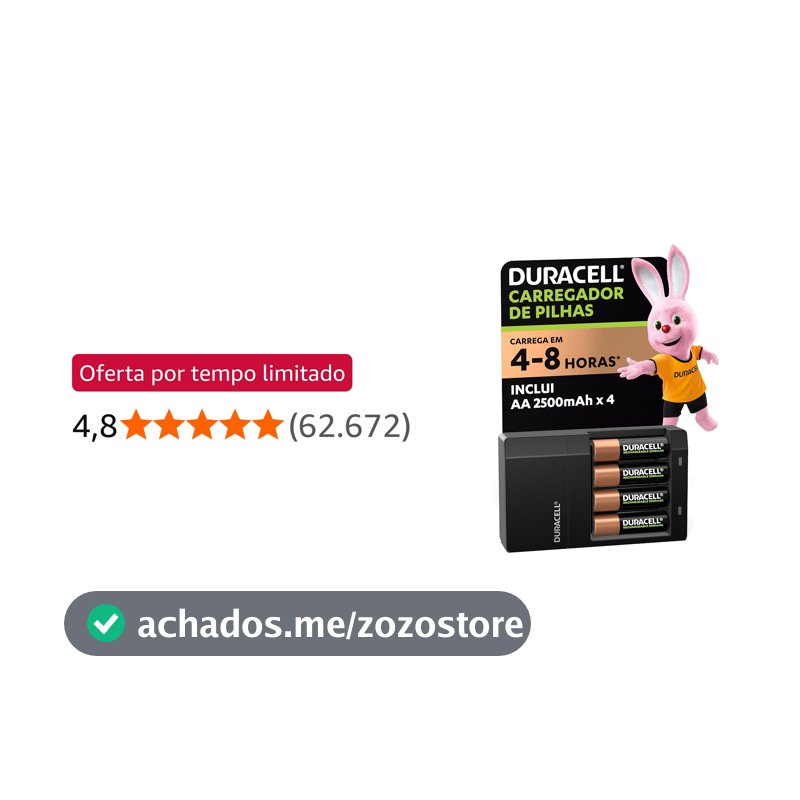Duracell Carregador de Pilhas Recarregáveis AA e AAA Com 4 Pilhas AA Inclusas – Bivolt