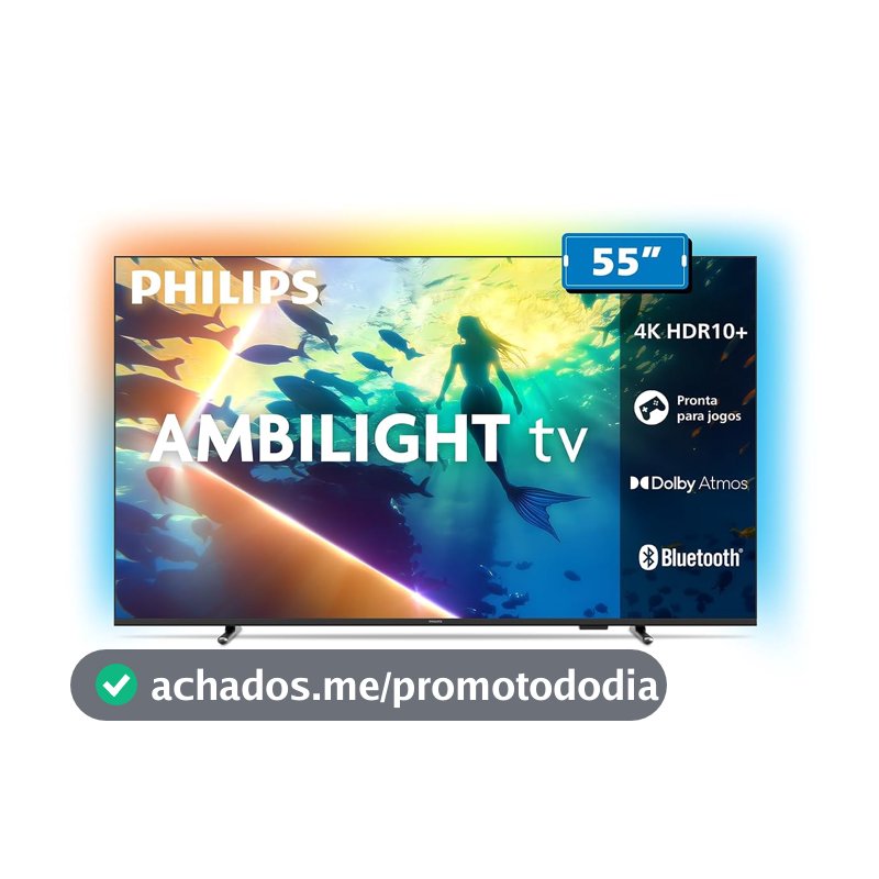 PHILIPS, Smart TV Ambilight 55" 4K, Titan OS, 55PUG8100/78, Comando de Voz, HDR10+/Dolby Atmos, VRR/ALLM, Bluetooth