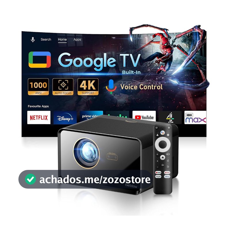Projetor Bettdow AC1080, Full HD 1080p, 1000 ANSI Lúmens, Google TV, Wi-Fi, Bluetooth, Foco Automático, Keystone Vertical