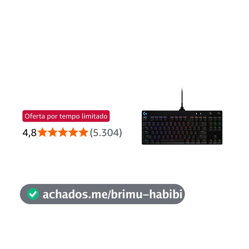 Teclado Mecânico Gamer Logitech G PRO com Layout US, RGB LIGHTSYNC, Design TKL, Cabo Destacável e Switch Exclusivo GX Blue Clicky