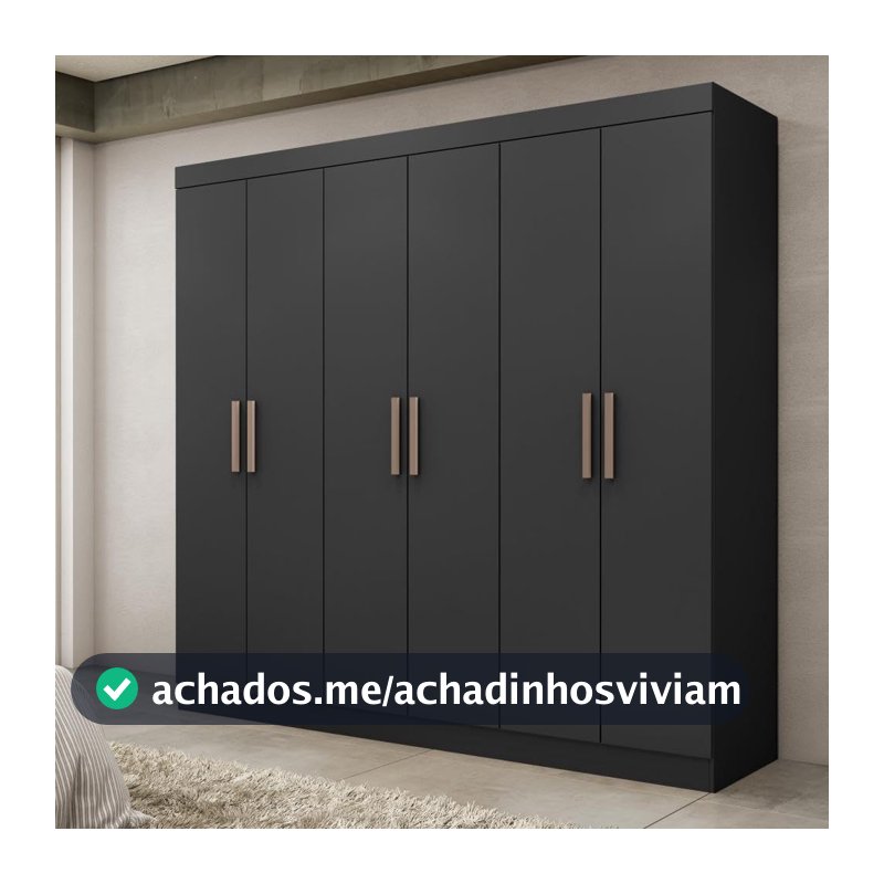 Guarda Roupa Casal 6 Portas em Mdp 180cm Paris Espresso Móveis Preto