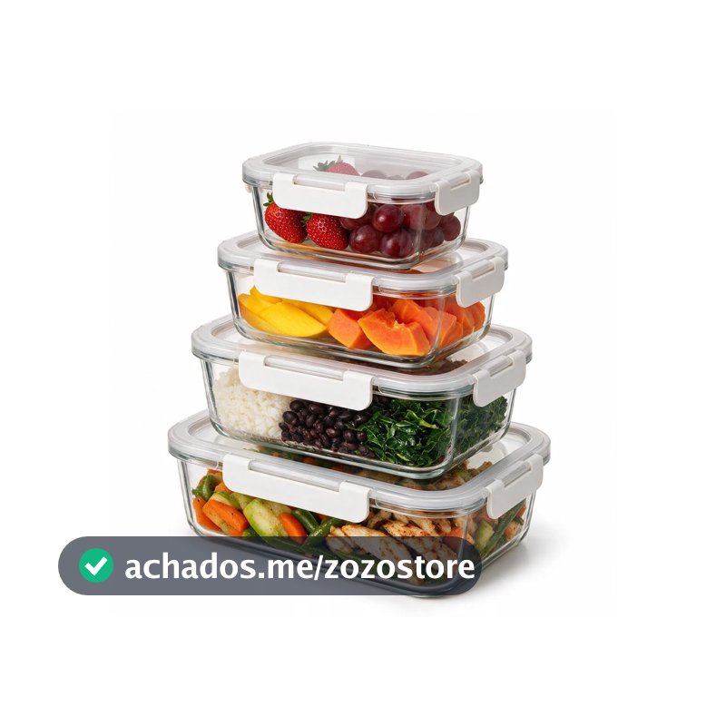 Oikos - Kit 4 Potes de Marmita 370ml, 630ml, 1L e 1,5L Hermético com Trava