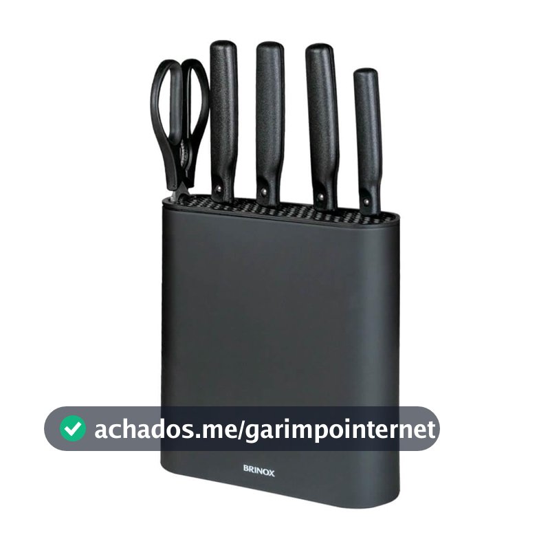Brinox - Jogo de Facas com Suporte Cepo Inox Action 6 peças - Preto