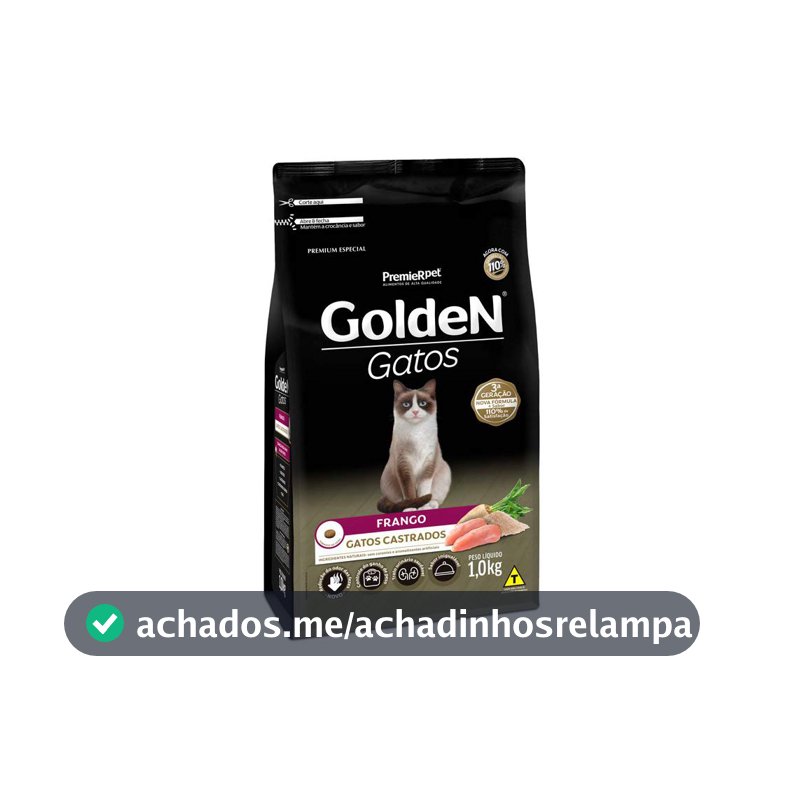 Premier Pet Ração Golden Para Gatos Adultos Castrados Sabor Frango - 1Kg Adulto - Sabor Frango