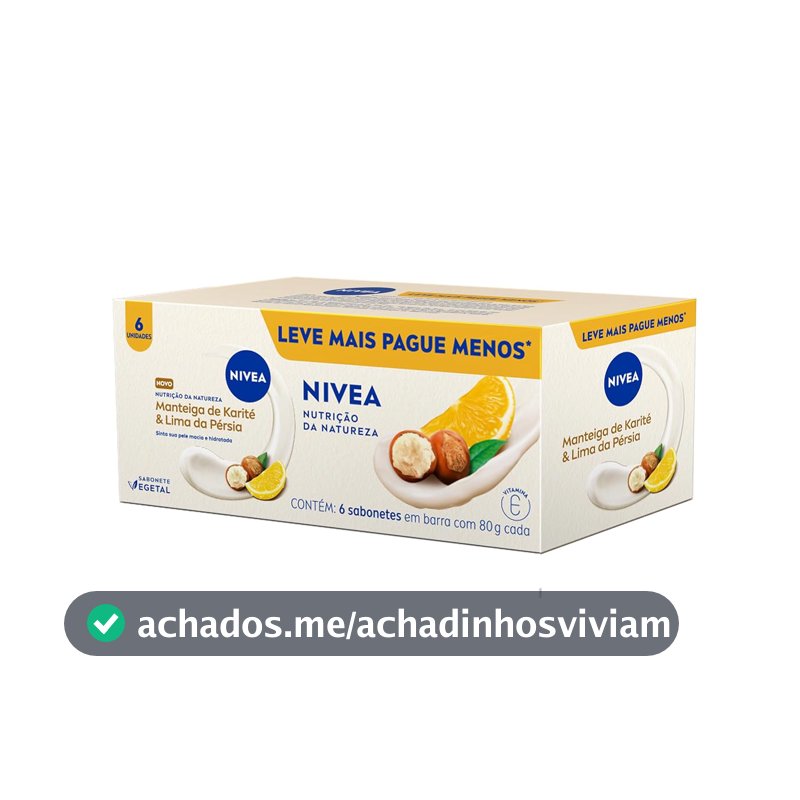 NIVEA Sabonete Vegetal Nutrição Da Natureza Manteiga De Karité & Lima Da Pérsia 80g (6 un.), Limpeza Delicada, Banho, Pele Macia e Hidratada, Fórmula Natural