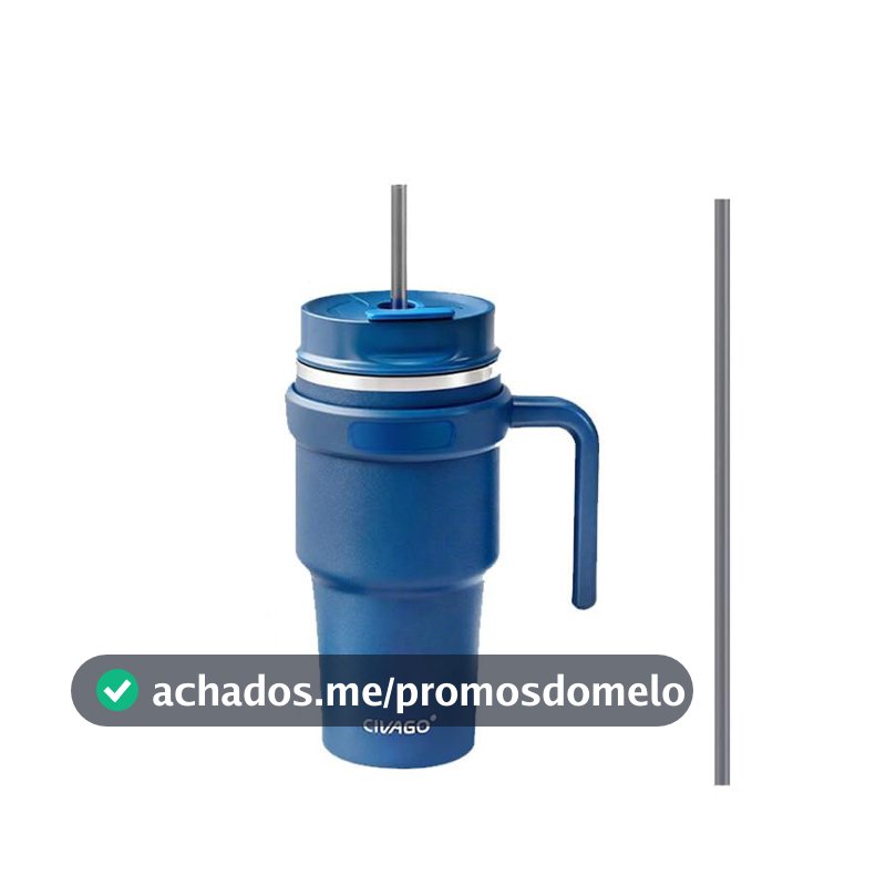 Copo Térmico Automotivo 590ml em Aço Inoxidável com Tampa Selada 2-em-1, Canudo e Alça, Antivazamento, Mantém Quente por 12h / Frio por 24h (azul escuro)