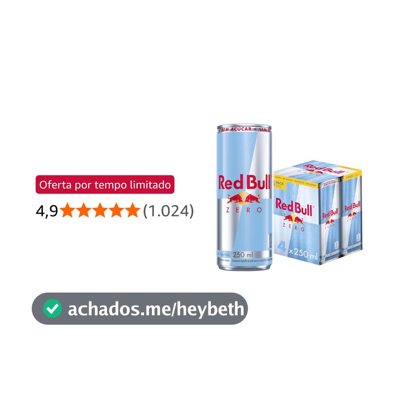 Red Bull Energético, Zero, Sem Açúcar, 250ml, 4 latas