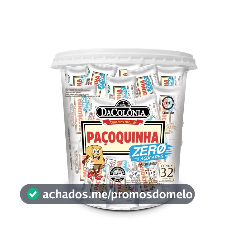 Paçoquinha Zero Açúcar DaColônia, 18g, Pote com 32 Unidades