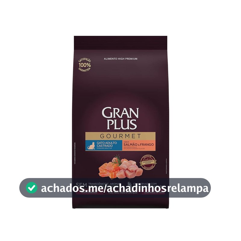 Ração GranPlus Gourmet Gatos Adultos Castrados Salmão e Frango 3 kg