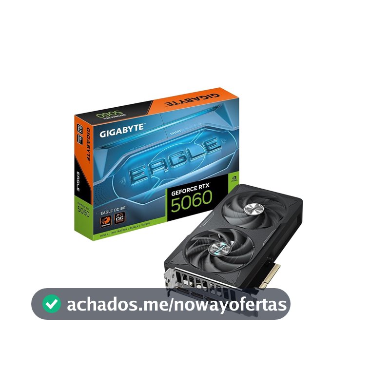 GIGABYTE Placa gráfica GeForce RTX 5060 Eagle OC 8G, 8 GB 128 bits GDDR7, PCIe 5.0, sistema de resfriamento WINDFORCE, placa de vídeo GV-N5060EAGLE OC-8GD (Seminovo)