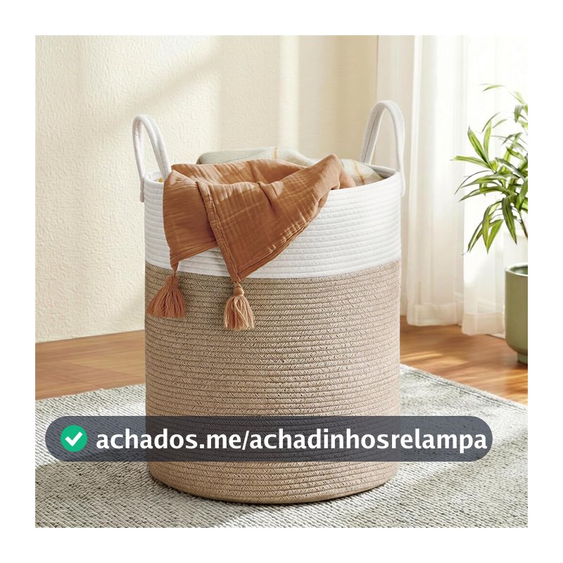 SONGMICS Cesto de Roupa, Cesto Organizador para Crianças, Cesto de Armazenamento em Corda de Algodão com Alças, Branco e Marrom Acinzentado BRRLH062LZ01