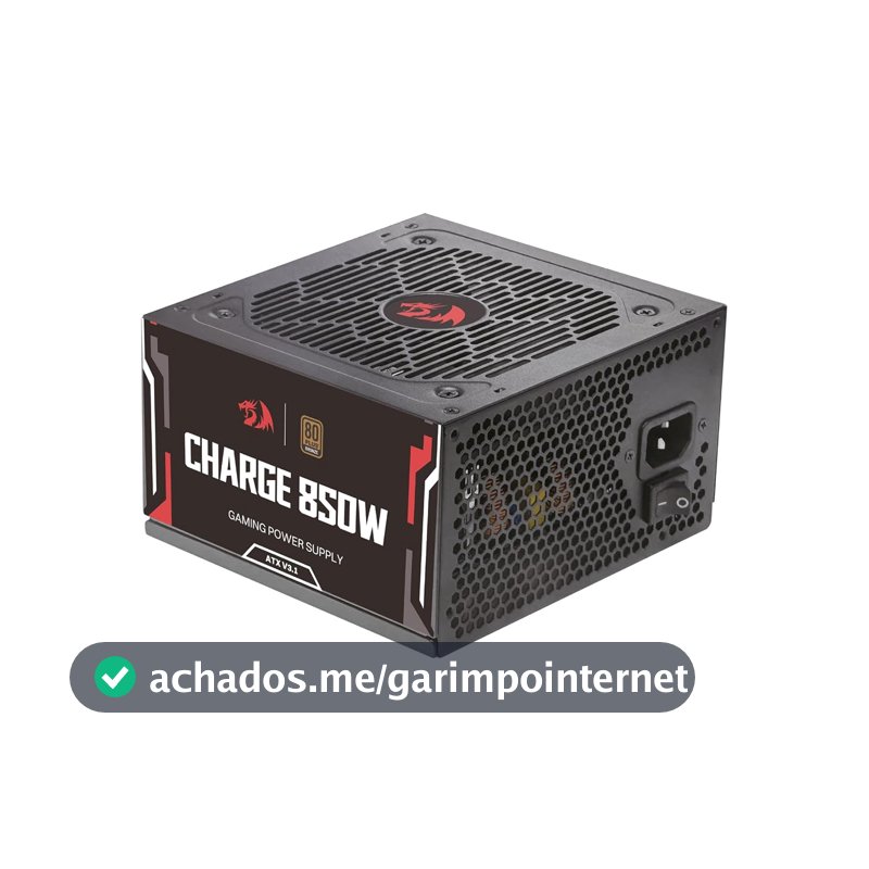 Fonte Redragon Charge 850W, ATX 3.1, 80 Plus Bronze, PFC Ativo, Capacitores Japoneses, Preto, FRC-850
