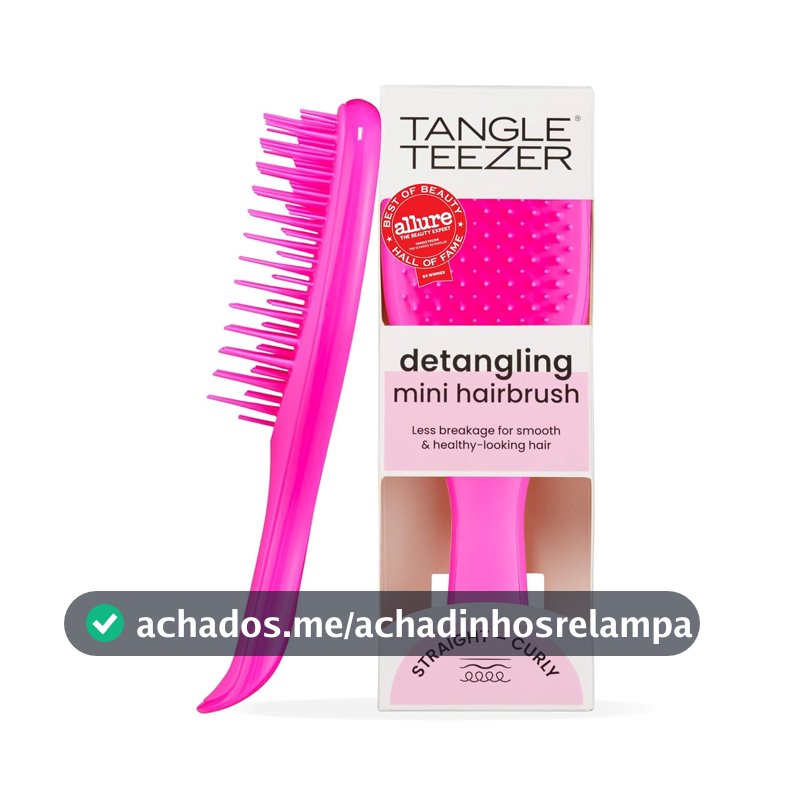 Escova de cabelo desembaraçadora The Mini Ultimate Detangler para todos os tipos de cabelo, ideal para o uso em fios úmidos. Cor: Rosa