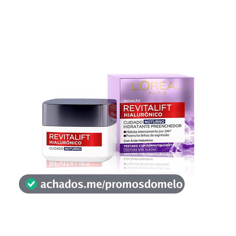 L'Oréal Paris Revitalift Hialurônico Creme Facial Noturno, com Ácido Hialurônico Puro, Com textura leve, preenche linhas de expressão e hidrata a pele intensamente por 24h, 49g