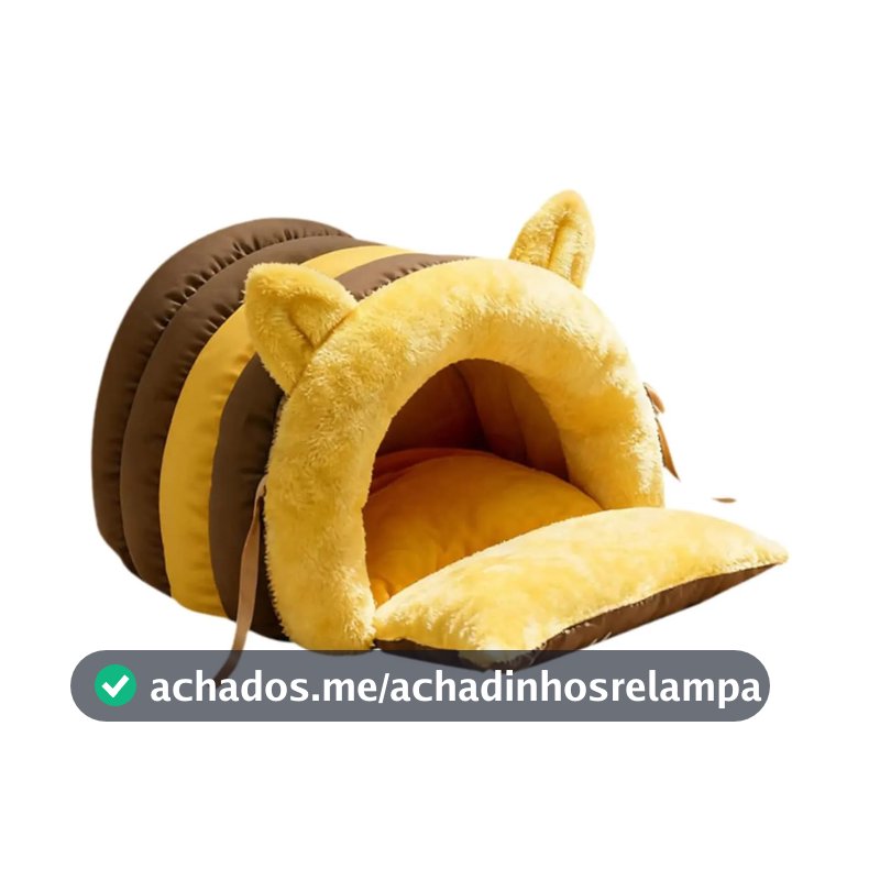 Cama Toca Cabana para Gatos e Cães Pequenos Casinha Iglu Pelúcia Térmica Lavável Formato Abelha