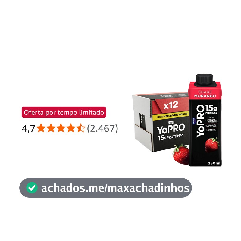 YoPRO Bebida Láctea UHT Morango – 15g de Proteínas, Líquido, Caixinha Tetra Pak 250ml (Pack com 12 unidades)