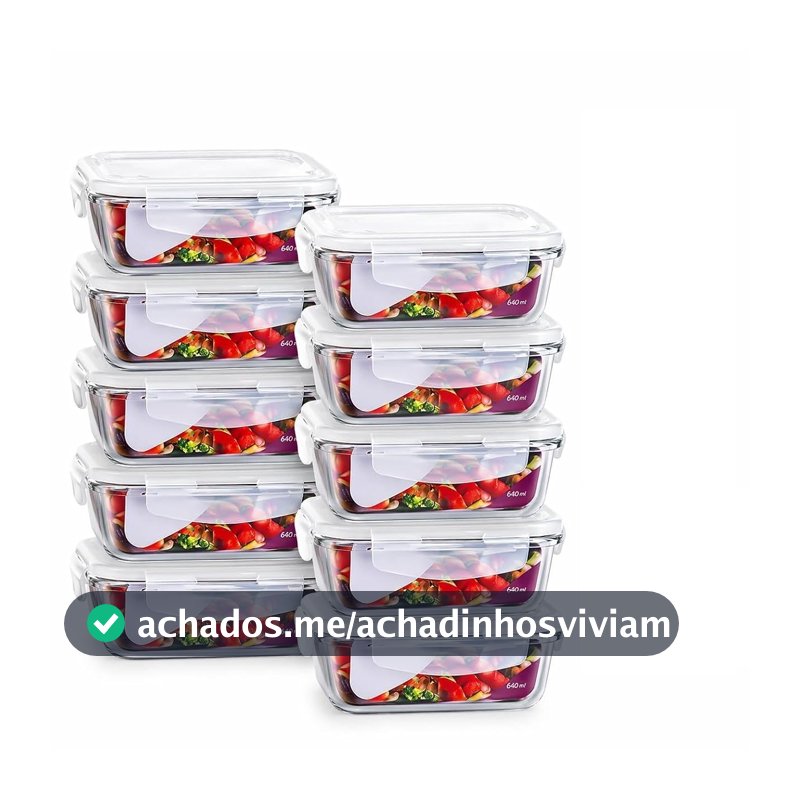 Kit 10 Potes Herméticos de Vidro 640ml para Marmitas e Organização