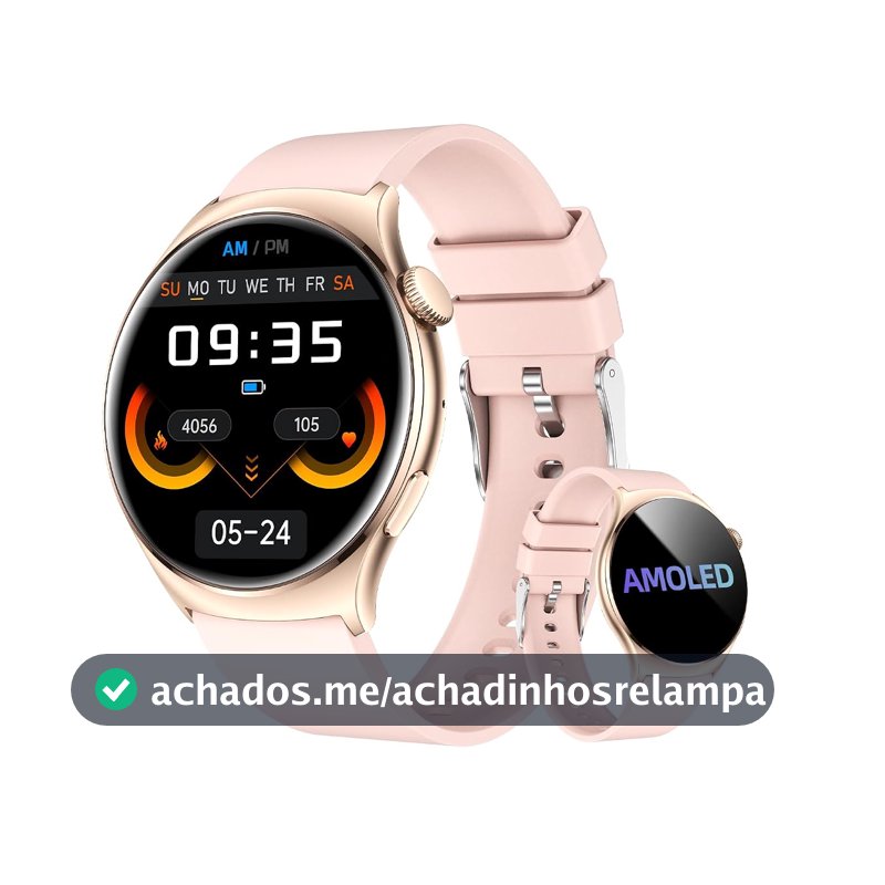 Bettdow Smartwatch feminino Redondo AMOLED 1.43" - Relógio Inteligente com Chamadas Bluetooth, 178+ Modos Esportivos, IP68 à Prova d‘Água, Compatível Android/iOS (Rosa)