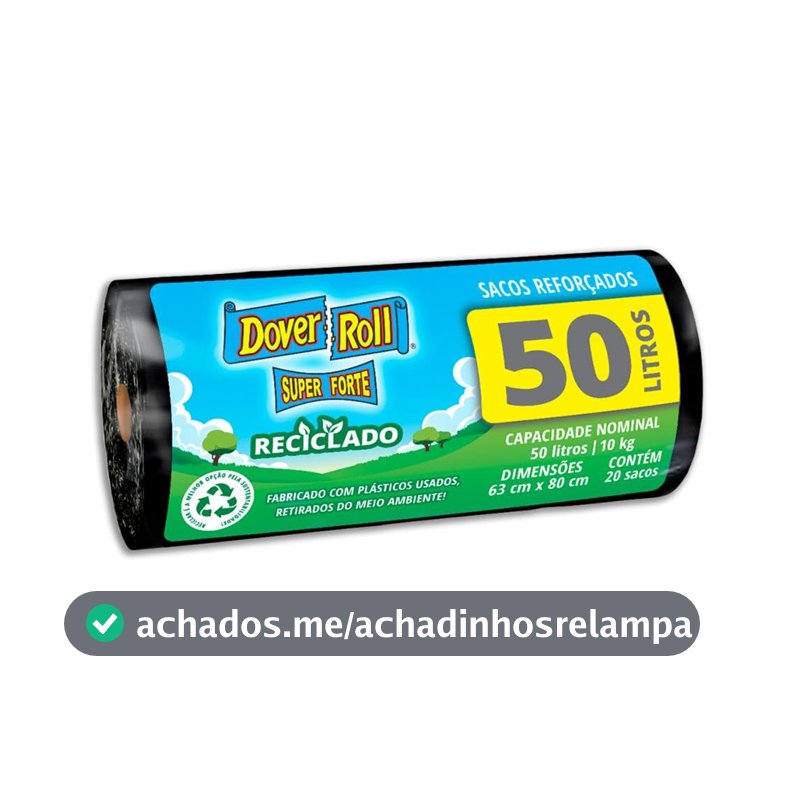 Dover-Roll Super Forte Reciclado 50L Preto, Rolo com 20 Sacos para Lixo
