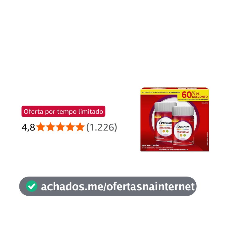Centrum Essencial Multivitamínico Diário, com Complexo B, Vitamina D, e Magnesio, 2 Frascos com 30 Comprimidos cada