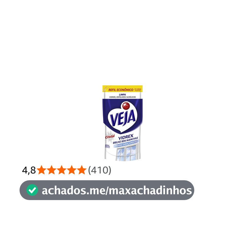 Veja Limpa Vidros Vidrex Cristal Refil 400ml