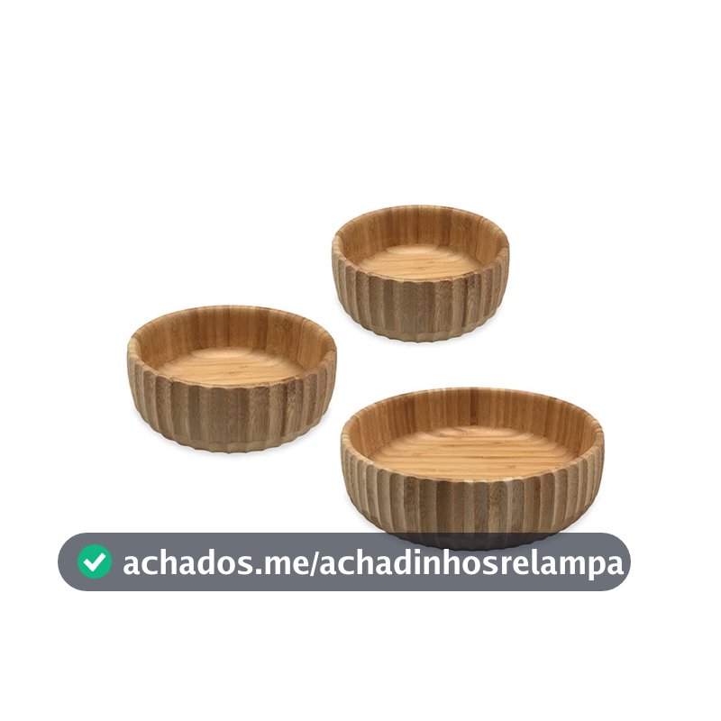 Oikos - Kit 3 Bowls Canelados de Bambu para Salada e Frutas