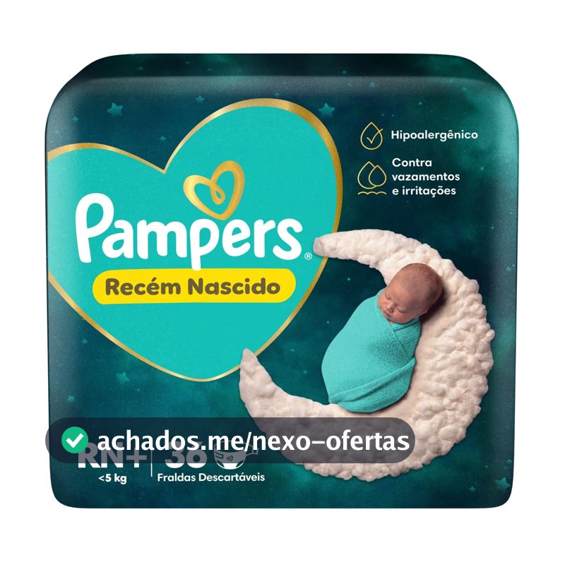 Fralda Pampers Recém Nascido Tamanho RN+ (Até 5 kg), 36 Unidades