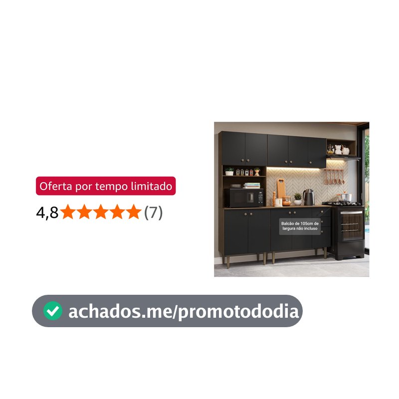 Armário de Cozinha Compacta 235cm Rustic/preto Gourmet Madesa Xc03