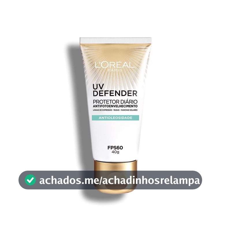 L'Oréal Paris UV Defender Antioleosidade FPS 60 Sem Cor Protetor Solar Facial Diário Antifotoenvelhecimento com Ácido Hialurônico Puro para Pele Oleosa 40g